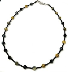 Tigers Eye Stone Necklace Minimalist Gemstone Jewelry Yellow Black