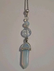 Opalite GLASS «CRYSTAL» Point & Beads Frosted Full Moon Face Pendant Necklace