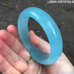 Natural Chalcedony Bangle Bracelet Blue Crystal Gemstone Stone Jewelry 7″