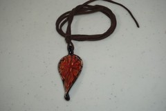 Art Glass Pendant Black Glass Dichroic Copper Orange 3D Flower