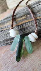 Sea Glass and Puka Shell Necklace Gift Men Women Artisan Braid Mermaid Tears