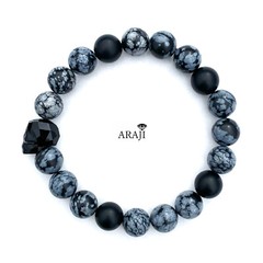 Skull Bracelet Crystal Swarovski Matte Onyx Snowflake Obsidian Stretch Jewelry