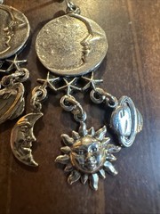 Sun Crescent Moon Saturn Earrings Star Dangle Silver Tone 2” Artisan