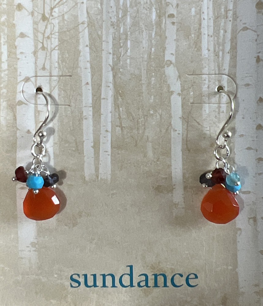 NWT Sundance Catalog Turquoise Garnet Iolite Apatite “Carnelian Amulet Earrings”