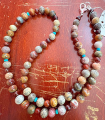 Picasso Jasper/Mahogany Red Rosewood/Turquiose/25.5″/Gemstone Necklace (PJMRT-7)