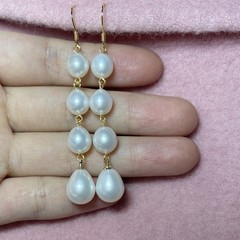 AAAAA 8-13MM Natural south sea white Baroque Pearl earrings Jewelry 14k gold