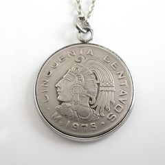 MEXICO Coin Pendant Necklace – Repurposed 1970s Big Mexican Cincuenta Centavos