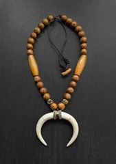 Men’s Tribal Beaded Statement Necklace Double Horn Pendant Boho Ethnic Gift 30″
