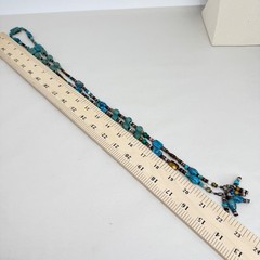 Artisan Beaded Lariat Tassel Necklace Turquoise Tigers Eye Sea Glass Blue Brown