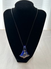 Handmade Pinched Glass Pendant Necklace Black Cord Silver Tone Lobster Clasp