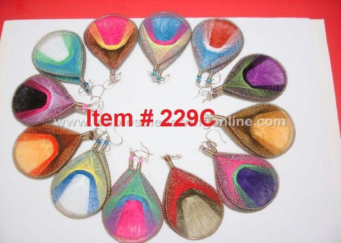 PERUVIAN EARRINGS, THREAD EARRING HANDMADE MEDIUM SIZE ASSORTED COLORS #229C