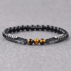 Natural Tiger Eye Hematite Black Tourmaline Beaded Triple Protection Bracelet