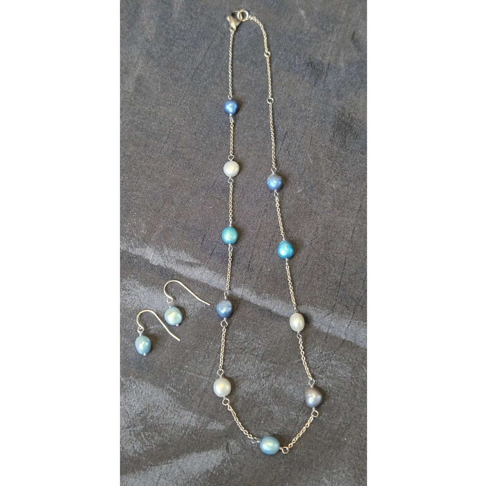Sterling Silver & Freshwater Pearls Nexklace And Earrings