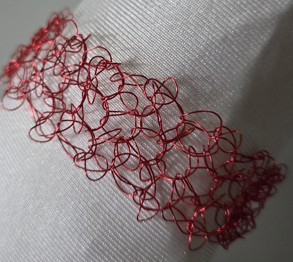 Red Wire Bracelet 1″ Wide Lightweight Handmade Jewelry W057