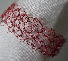 Red Wire Bracelet 1″ Wide Lightweight Handmade Jewelry W057