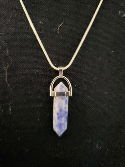 Lapis Lazuli Double Point Stone Pendant Sterling Silver Plated 24″ Necklace #6-8