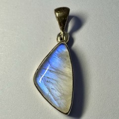 Vintage Sterling Silver Triangular Rainbow Moonstone Pendant Blue Flash Cabochon