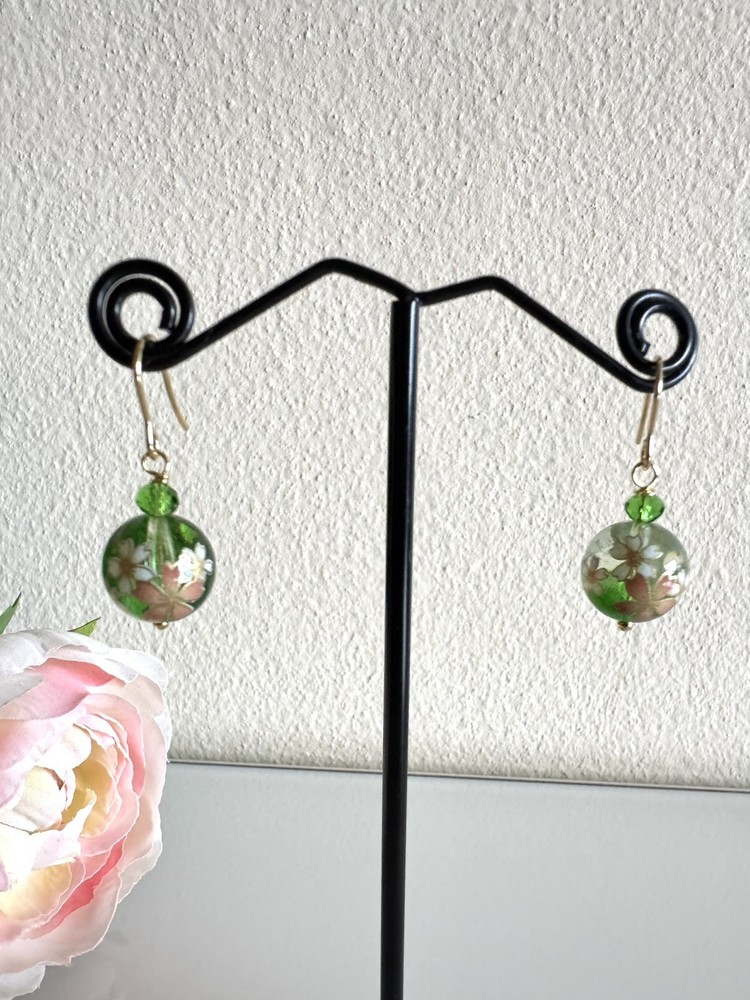 Japanese Tensha bead and crystal glass earrings with surgical stainless hooks