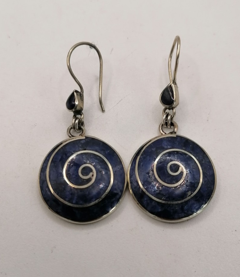 Handmade Alpaca Earrings with Inlaid Stone