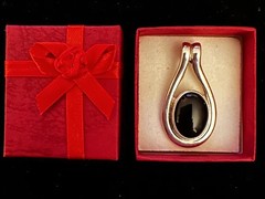 Sterling Silver Pendant with Black Onyx Cabochon-Style Stone. Gift Box Included.