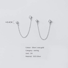 4 Prong CZ Round Stud With Chain Cuff S925 Sterling Silver Earrings for Women…