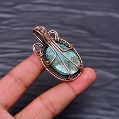 Awesome Turquoise copper wire wrapped Handmade pendant Jewelry 1.77″