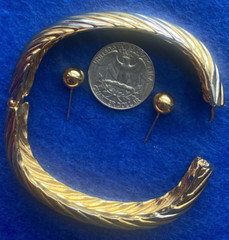 Two-Tones Bangle Bracelet with matching earrings set 3 3/8×2 In. Dial.