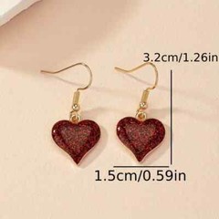 Red Heart Shaped Dangle Earrings Gold Toned Glitter Heart Women’s Fashion Gift