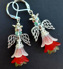 CHRISTMAS ANGEL Acrylic FLOWER Glass Pearl earring SP LEVER BACK #XAG