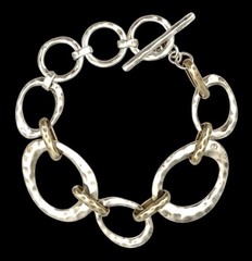 GRACE & HEART❤️ Sterling Silver & Brass HEAVY HAMMERED MULTI LINK Bracelet~NEW!