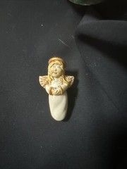 Angel Pin brooch Guardian Angel April Birthstone made of clay pottery signed