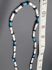 Blue,Black & White Tube Beaded Stretch Cord Hand Crafted 11″ Necklace