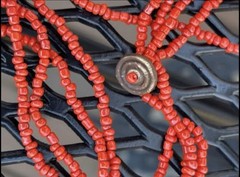 NEW Abalone Shell & Red Seed Beads Beachy Necklace w/Button Clasp VINTAGE