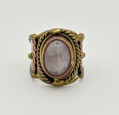 Vintage Modernist Ring Mixed Metal Rose Quartz Brutalist Size 10.5 Artisan Made