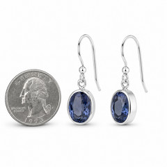 Handcrafted Natural Blue Violet Iolite 925 Sterling Silver Oval Earrings 31mm