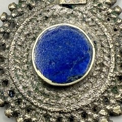 Antique Hand Made Stone Pendant India 1 1/2″ Boho Western Unique Cobalt Blue