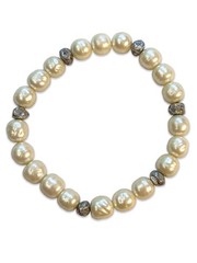 Artisan Freshwater Pearl Bead Stretch Bracelet Silver Tone Element Beads