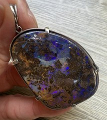 2.5” Long Purple Blue Flash Boulder Opal 925 Sterling Silver Pendant Australian