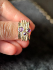 Genuine Amethyst Spinner Ring 7.5 925 Sterling Silver Meditation Ring Fidget