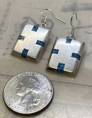 Handmade Taxco 925 Sterling Denim Lapis Inlay Rectangular Hook Earrings 12.2g