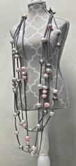 Laura Lively 6 Strand 35-inch Grey Suede and Fresh Water Pearl Necklace