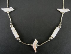 Necklace Choker Bird Fetish Silver Beads Sterling Pink White Beads 15 1/4″ Long