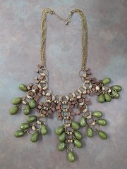 Green Stone Wood Accents Statement Bib Necklace