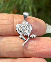 925 Sterling Silver Flower Floral Charm Pendant Cz Small Minimal Jewelry 2.25 g