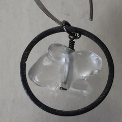 Artisan Bunny Carved Crystal Sterling Silver Dangle Earrings 2 1/4” L