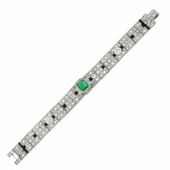 Fine Art Deco Green 1.35CT Emerald, Black Onyx & White CZ Tennis Women Bracelet