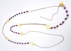 Peruvian KUDZU Filigree Gold Plated Fuchsia Gemstone Necklace 36 in