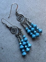 Vintage sterling silver 925 handmade spiral earrings Crystal Ab Bicone beads C4