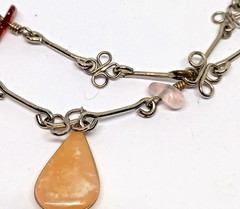 Hand Made Silver Tone Loop Wire Wrapped Stone Wire Link 24 Inch Necklace
