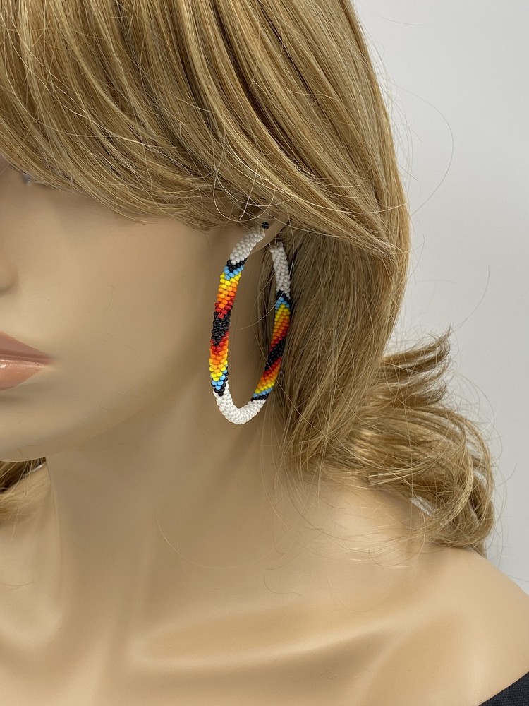 Handmade Beaded 3 inch Hoop Round Earrings Liverback for Women Girl All Season